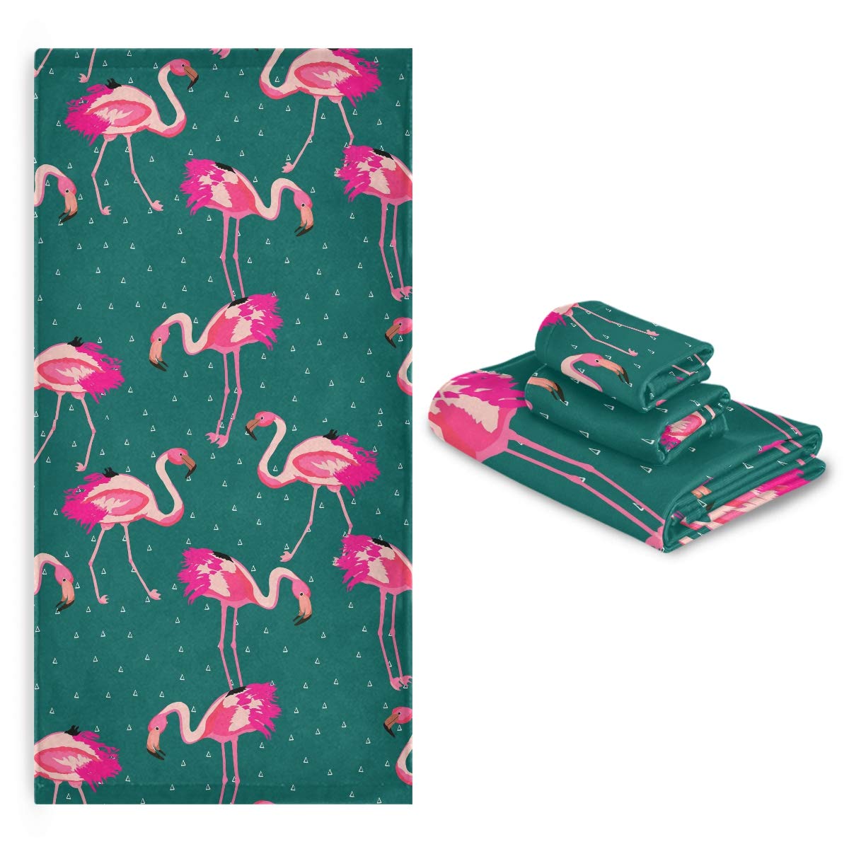 CaTaKu 3-Piece Polka Dot Bath Towel Set - 1 Bath Towel, 1 Hand Towel, 1 Washcloth - Soft Flamingo Tropical Design for Bathroom, Kitchen, Hotel, Gym, Pool & Spa - Ultra Absorbent Quick-Dry Towels for Home & Travel Use