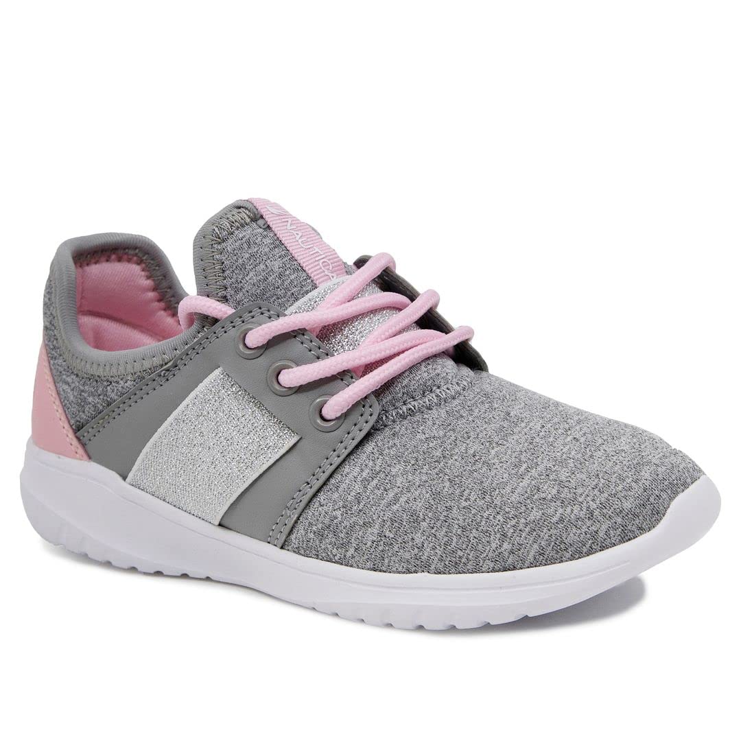 Nautica Kids Girls Metallic Fashion Sneakers - Lightweight Athletic Running Shoes for Toddler, Little & Big Kids - Lace-Up Casual Walking Shoes for School, Playground & Daily Activities