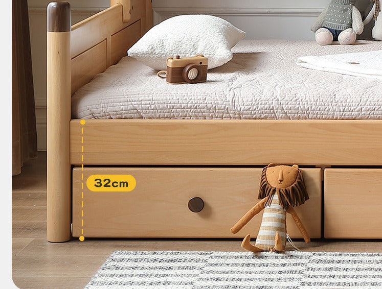Solid Oak Wood Multi-Function Storage Bed - Queen Size Platform Bed with Underbed Drawers for Small Space Bedroom, Guest Room & Studio Apartments