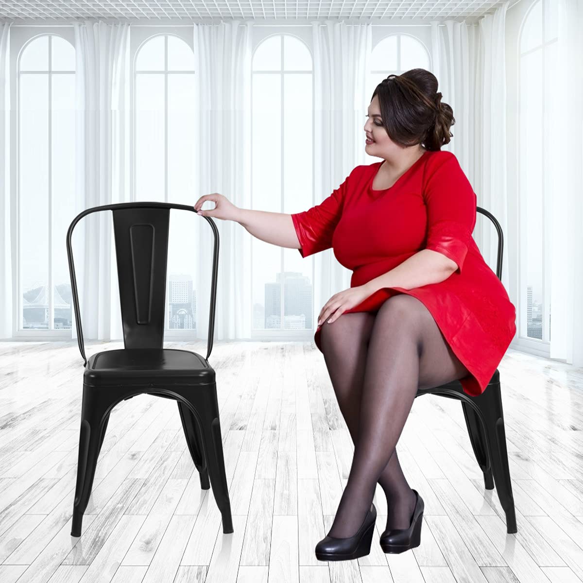 4-Pack Black Metal Bistro Chairs - Stackable Tolix-Style Dining Chairs 18