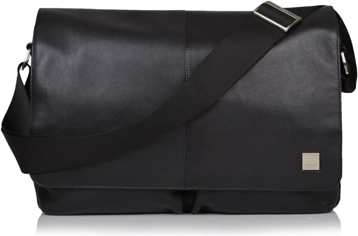 Knomo Kobe Genuine Leather 16 Inch Laptop Bag - Waterproof Travel Messenger Shoulder Bag for Men & Women, Business Office Work, College School, Commuting & Daily Use (Black)