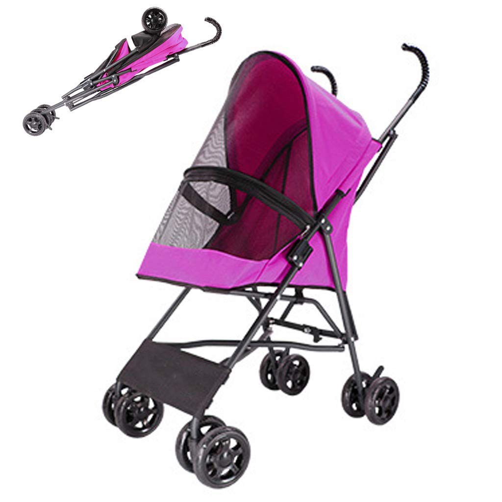 4 Wheel Lightweight Foldable Dog Stroller for Small Dogs & Cats Up to 10kg - Travel Pet Carrier with Canopy, Portable Pet Pram for Outdoor Walks, Vet Visits & Shopping Trips (Rose Red)