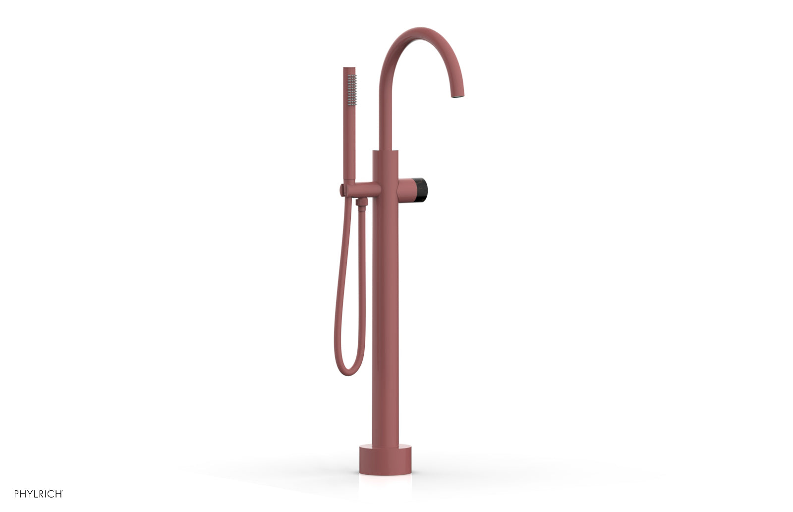 BASIC II Low Floor Mount Tub Filler with Black Marble Handle & Hand Shower - Model 230 47 03 - Perfect for Modern Bathroom Renovations and Spa-Like Showers