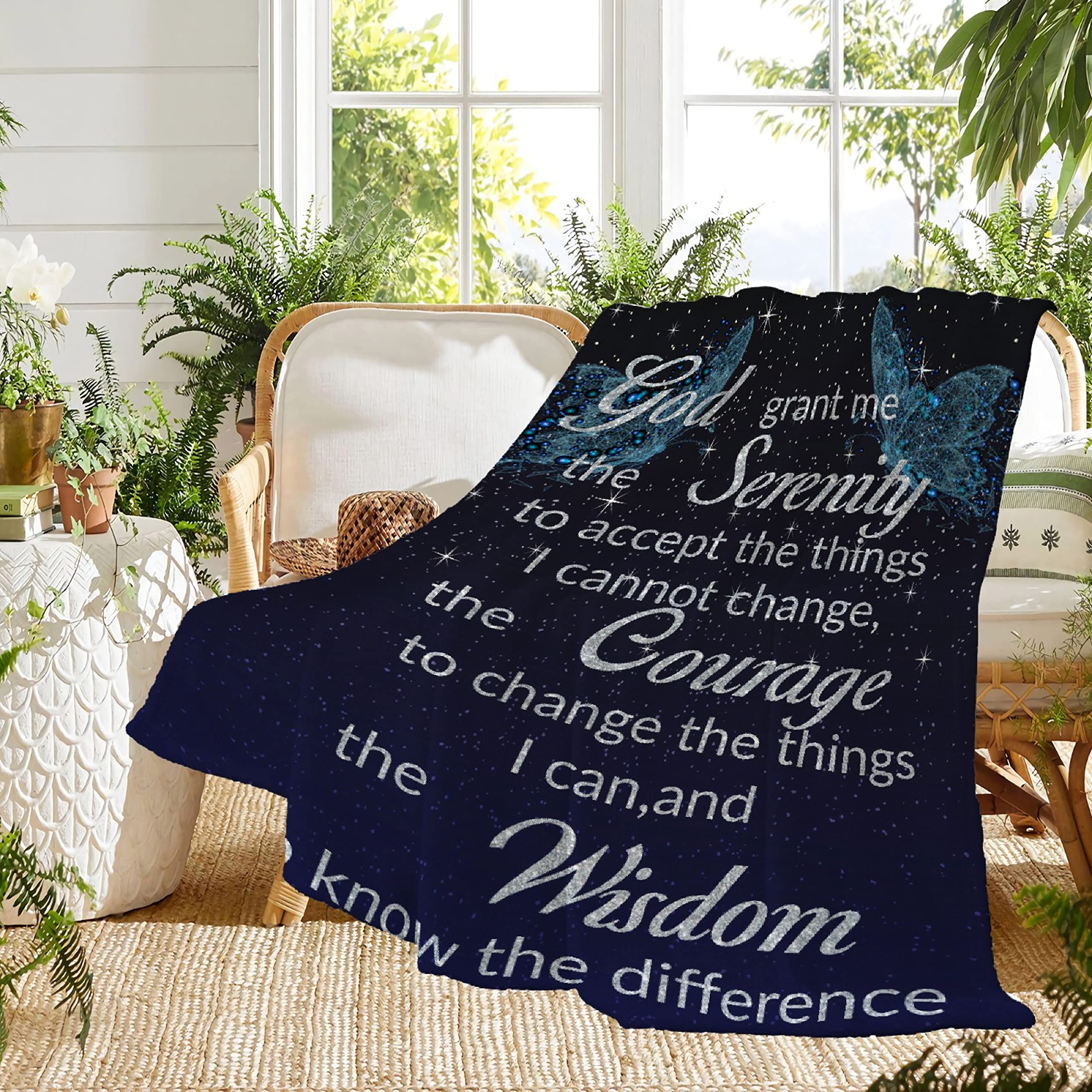 Blue Butterfly Serenity Prayer Inspirational Starry Galaxy Flannel Throw Blanket - Super Soft Fleece Blanket for Bed, Sofa & Couch (120