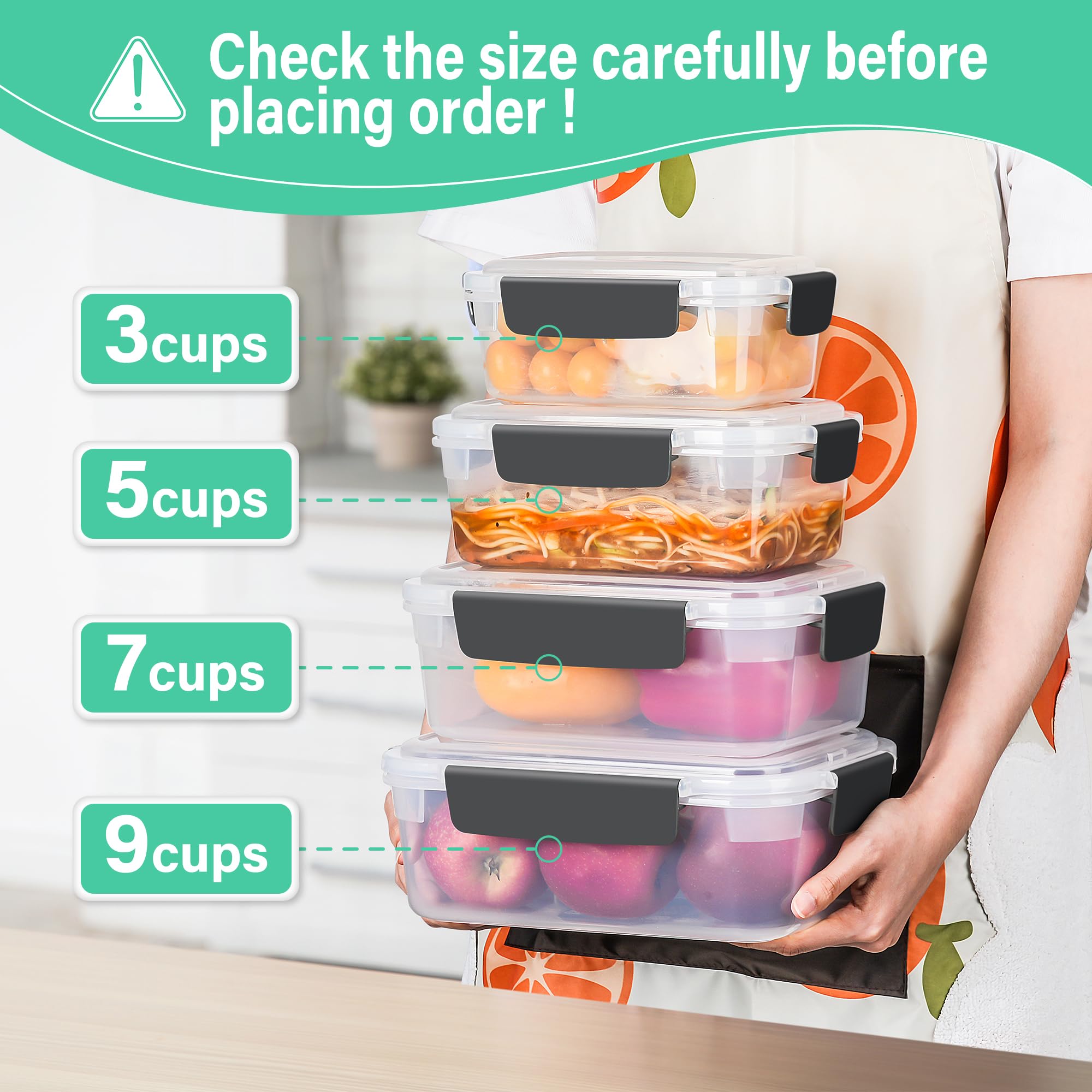 YORY 5-Pack 3-Cup Plastic Food Storage Containers with Lids - Freezer & Dishwasher Safe, BPA-Free, Nestable Rectangle Meal Prep Containers for Leftovers, Lunch, Meal Prepping & Kitchen Organization