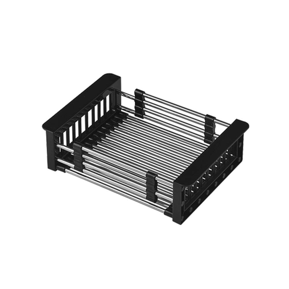 JYDQM Stainless Steel Adjustable Retractable Sink Drain Rack - Expandable Dish Drying Rack with Plug-in Storage Box for Kitchen, Fruits & Vegetables | Space-Saving Countertop Organizer for Small Kitchens & Apartments