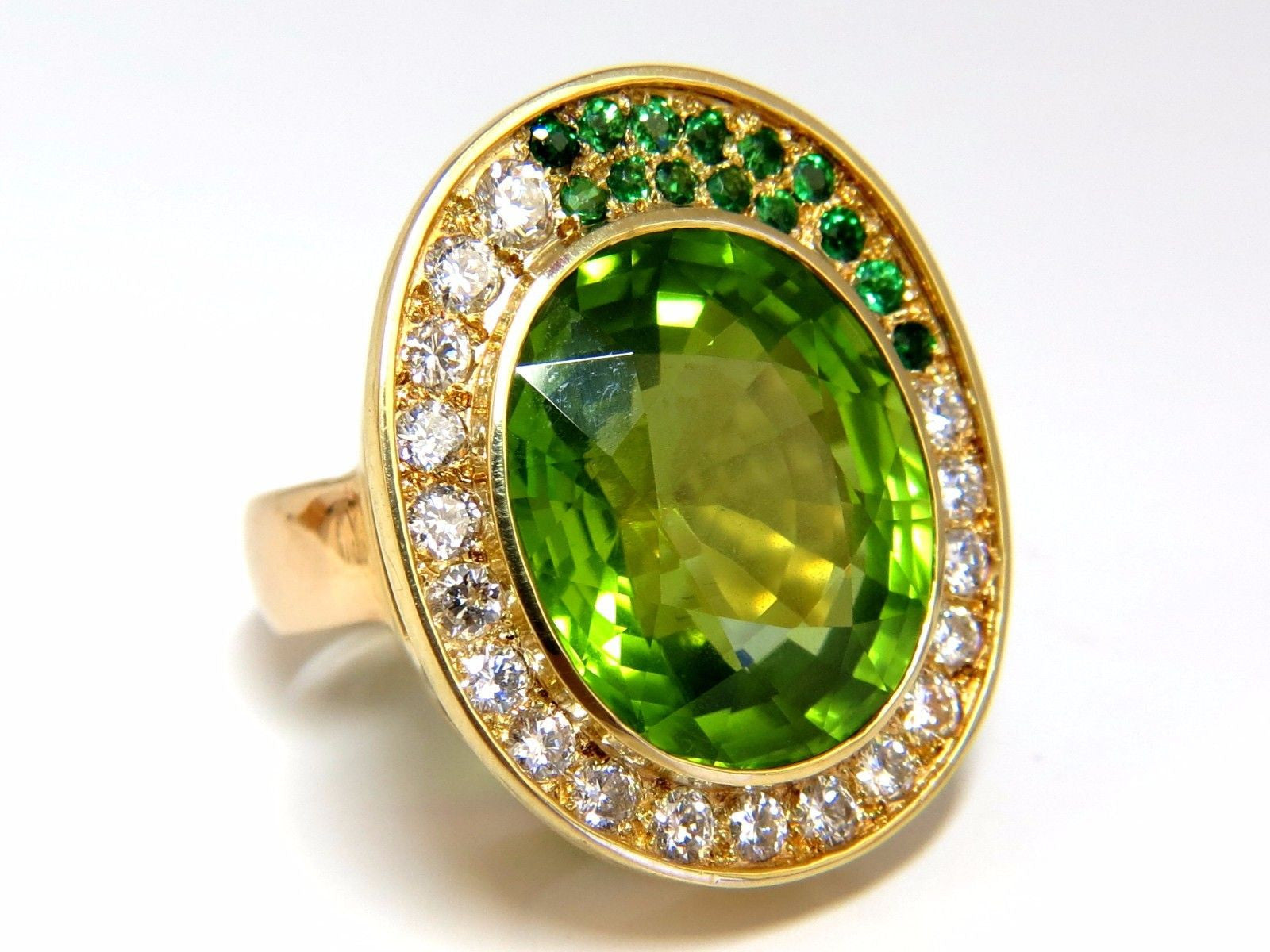 22.50ct Natural Green Peridot & Diamond Demantoid Ring in 14K Gold - Elegant Birthstone Jewelry for August, Perfect for Engagement, Anniversary & Special Occasions