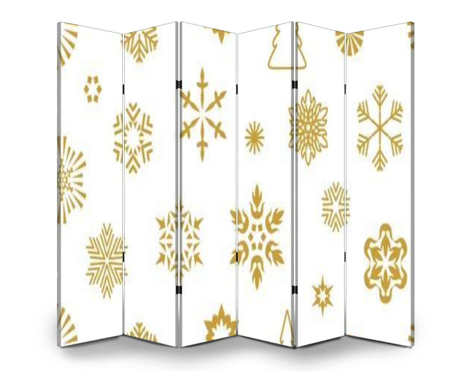 6-Panel Folding Room Divider Screen - Winter Pine Tree & Snowflake Print Privacy Partition for Home & Office - Indoor/Outdoor Freestanding Protective Wall Separator for Living Room, Bedroom, or Event Space