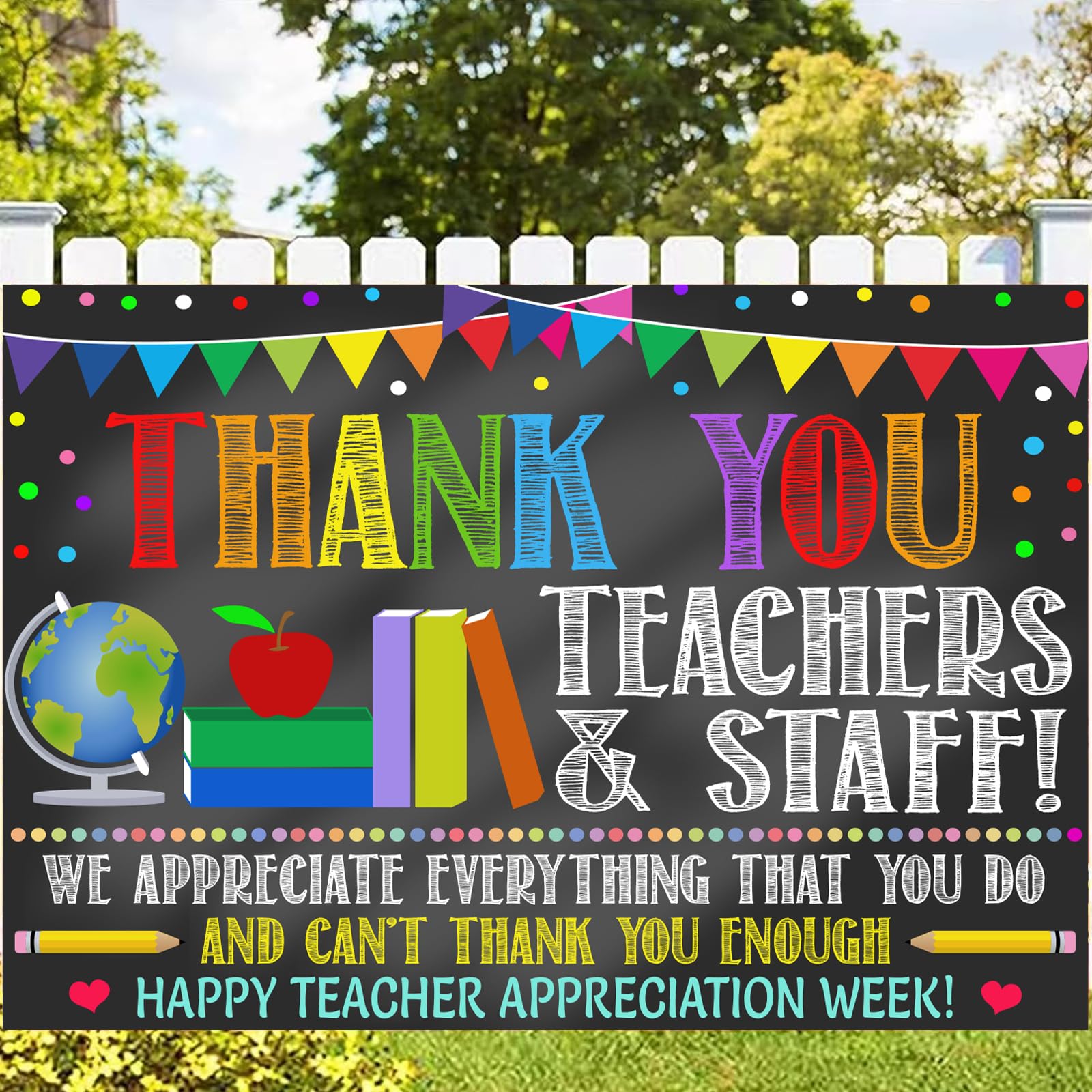 2024 Teacher Appreciation Week Backdrop Banner Decorations - Thank You Teachers Staff Gift for Classroom, School Events & Office Celebrations