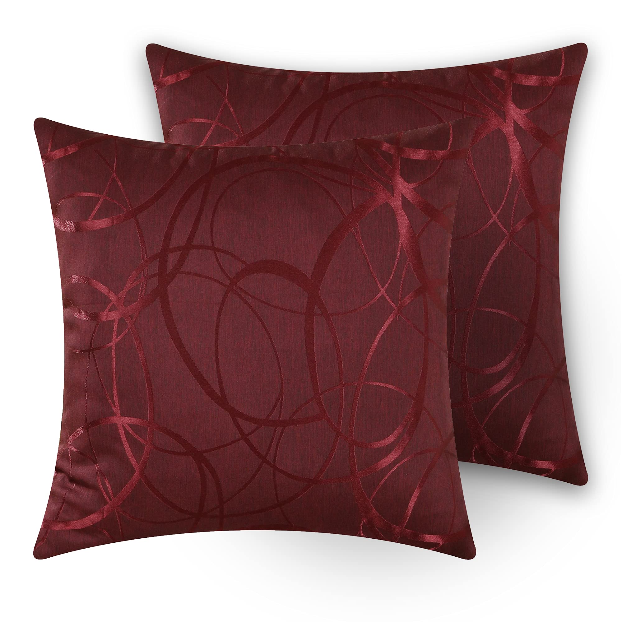 Miomao Set of 2 Lightweight Square Throw Pillow Covers 18x18 Inches - Geometric Pattern Decorative Cushion Cases for Sofa, Couch, Bed & Chair - Burgundy Home Decor for Living Room, Bedroom & Office