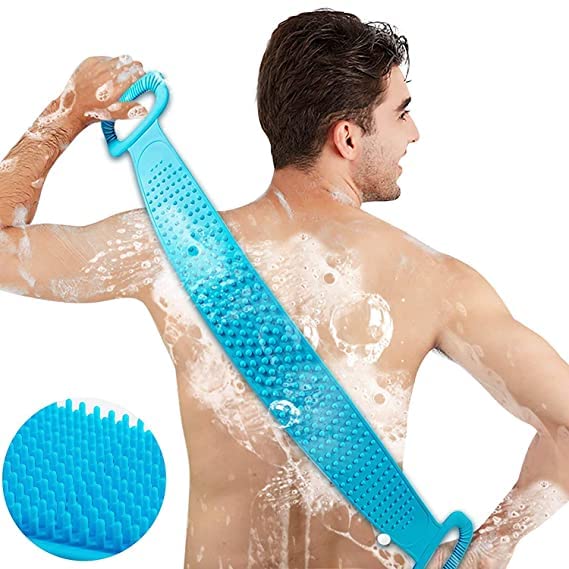 Exfoliating Silicone Body Scrubber - Double Sided Bath Brush with Long Handle for Back Cleaning | Shower Scrub Belt for Men & Women | Multi Color | Perfect for Exfoliation, Dead Skin Removal & Spa Days