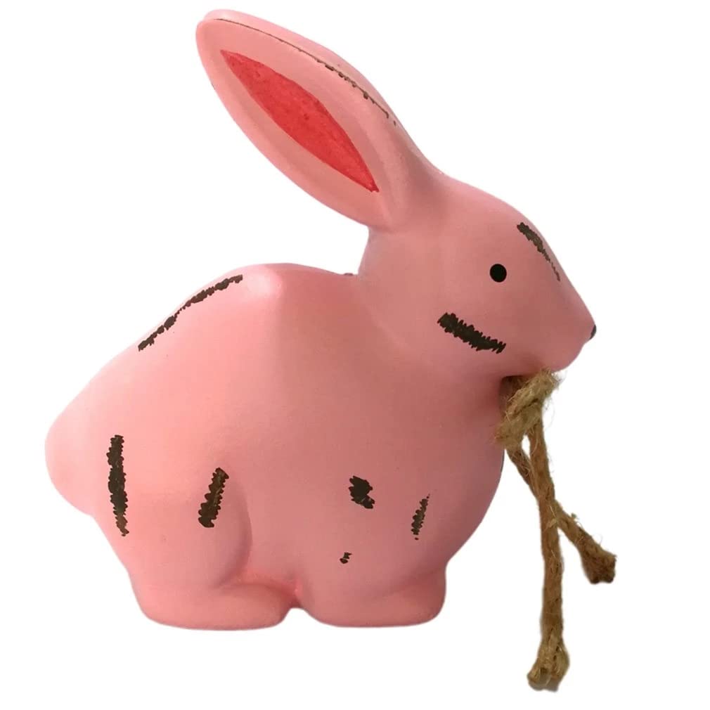 Vintage Rustic Speckled Pink Easter Bunny Figurine - Farmhouse Rabbit Statue for Table Centerpiece, Mantel Decor, Easter & Spring Home Decoration | Perfect for Easter Party, Farmhouse Style Decor, and Seasonal Home Accents