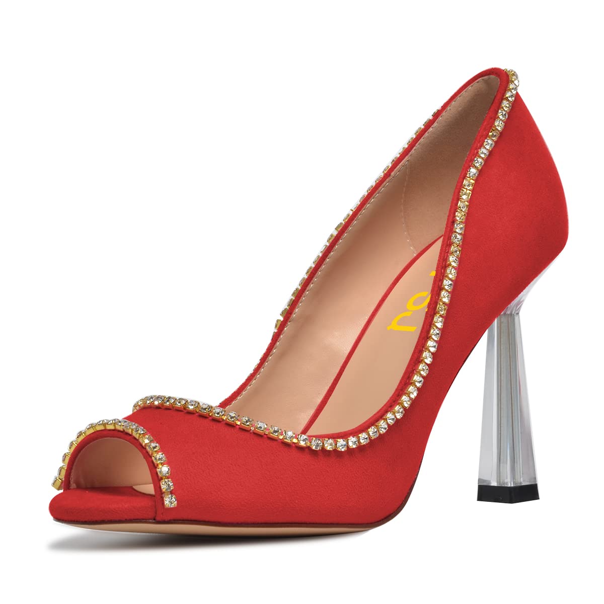 FSJ Women's Peep Toe High Heel Pumps - Slip On Studded Dress Shoes for Casual & Summer Wear (US Size 4-15) - Perfect for Parties, Weddings & Office Outfits