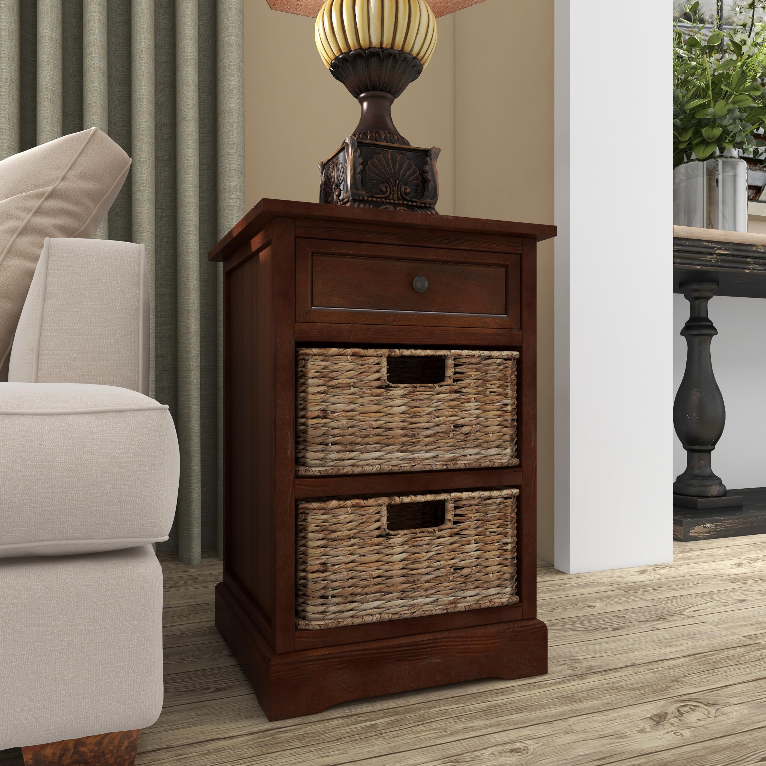 Deco 79 Wooden Storage Organizer with 2 Baskets & 1 Drawer - 16