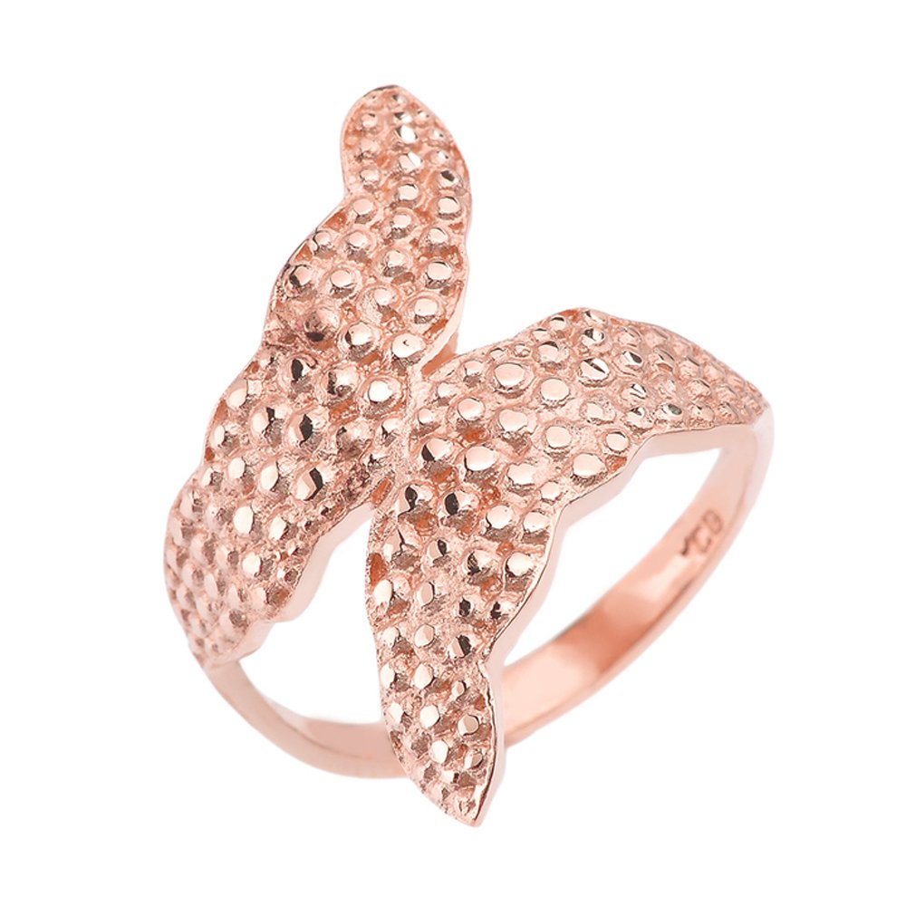 14k Rose Gold Double Leaf Ring - Elegant Textured Band for Women, Perfect for Weddings, Anniversaries & Everyday Wear