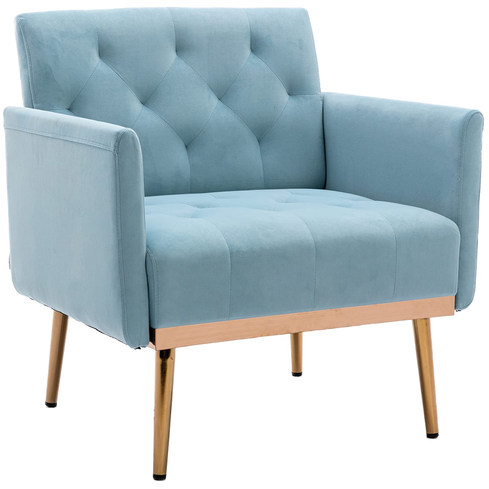 Velvet Accent Chair with Gold Metal Legs - Modern Single Sofa for Living Room, Bedroom, Office & Small Spaces - Blue Upholstered Lounge Chair for TV Watching, Reading & Coffee Breaks