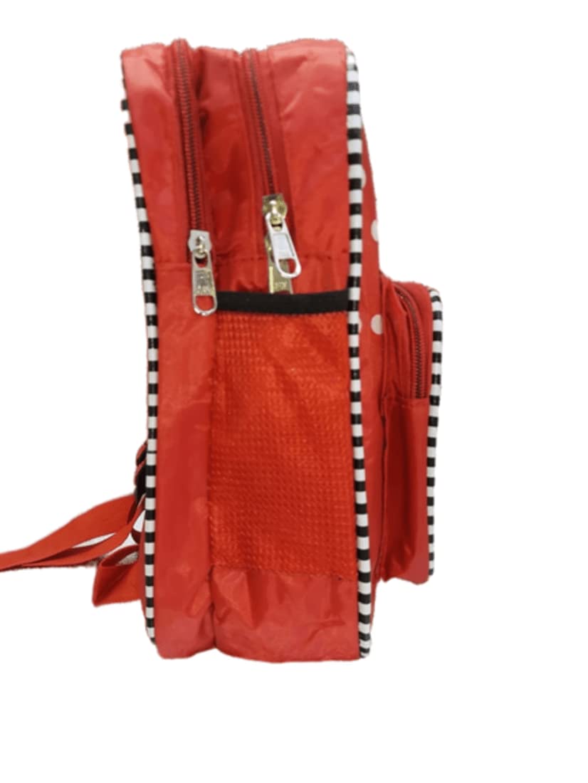 PANORAX Motu Patlu Cartoon School Backpack for Kids - Red Polka Dots Design, Lightweight & Durable Bookbag for Boys & Girls - Perfect for School, Travel & Daily Use