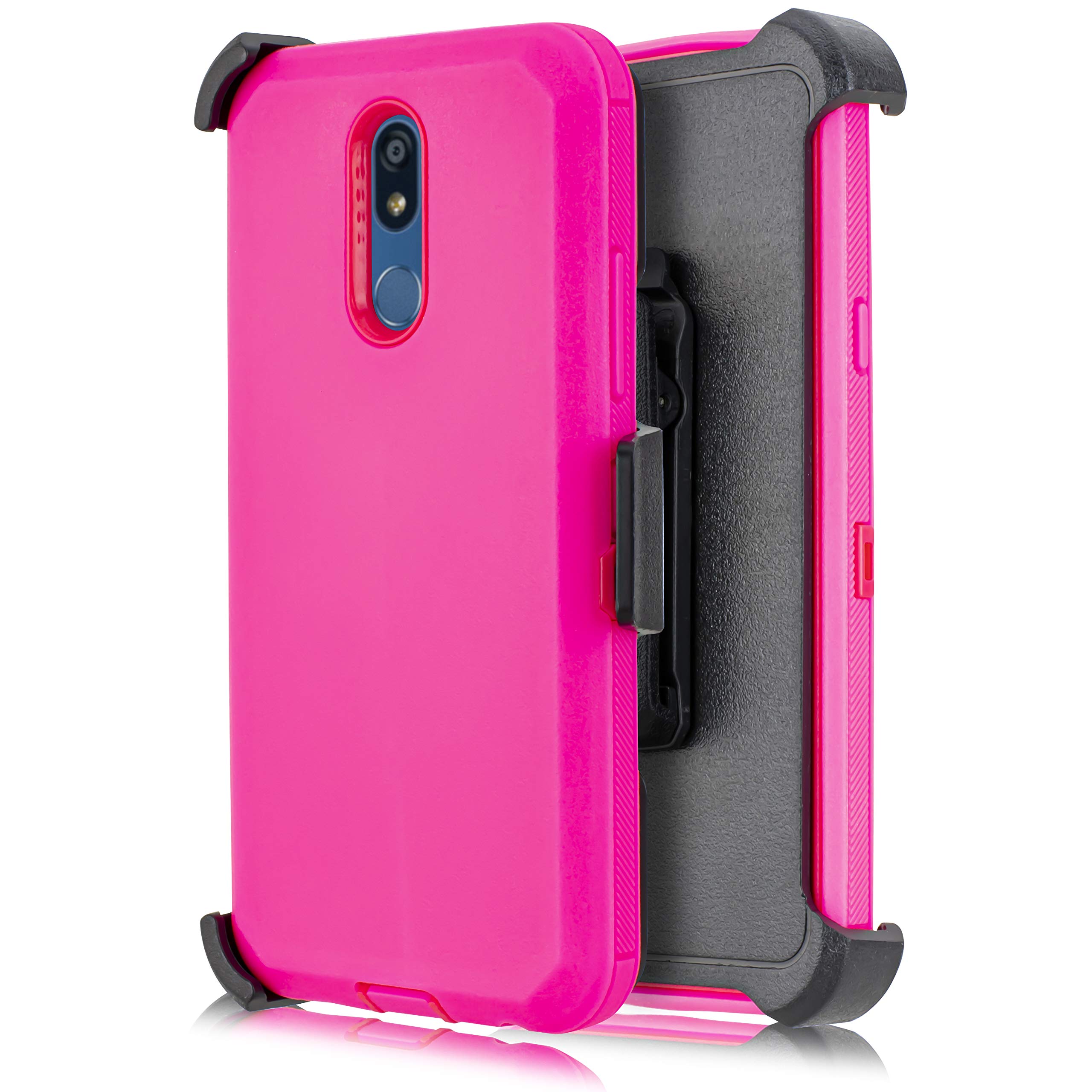 Shockproof Rugged Phone Case for LG K40/Solo LTE/Harmony 3/K12 Plus/X4 2019 - Heavy Duty Full Body Armor Protection with Belt Clip Holster & Kickstand (Pink) - Perfect for Outdoor Activities, Construction Work & Extreme Sports Protection