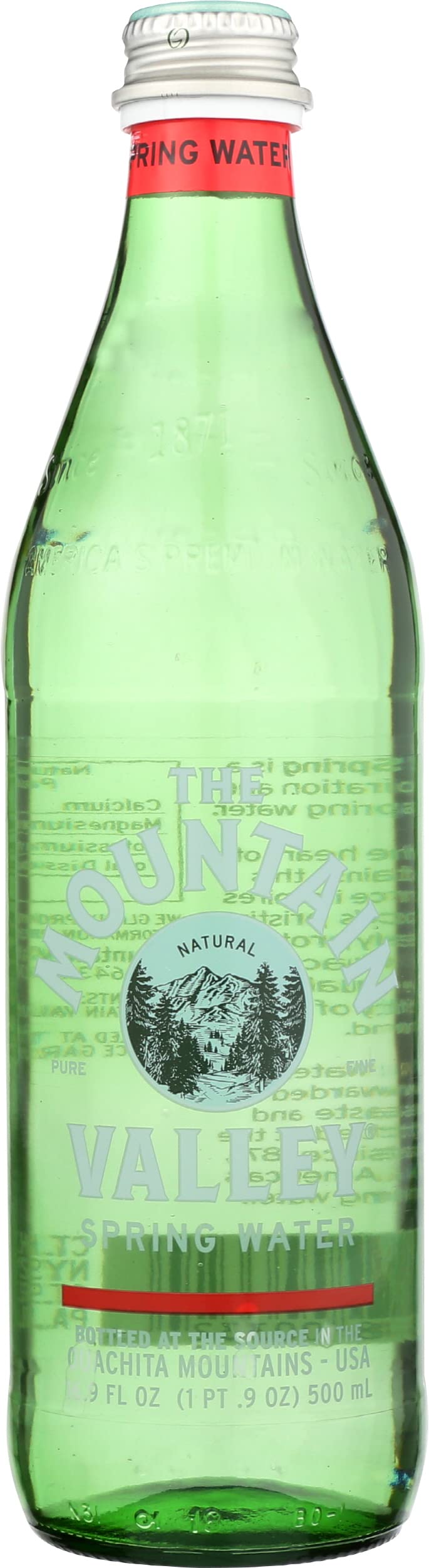 Premium Mountain Valley Spring Water - 0.5L Glass Bottles (Pack of 12) | Gluten Free, Non-GMO, Natural Mineral Water | Perfect for Hydration, Office, Gym & Outdoor Activities