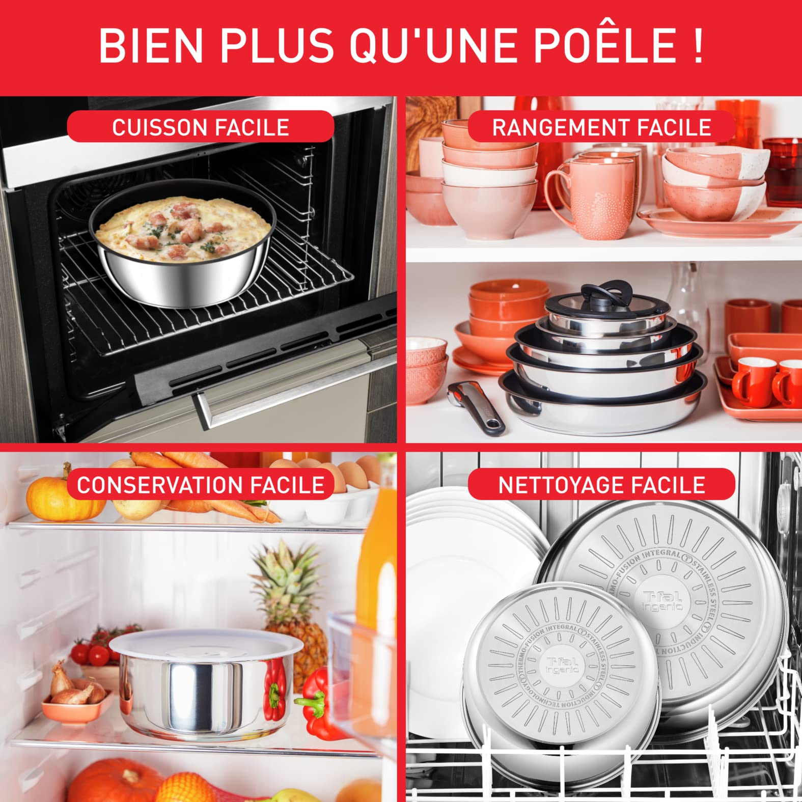 Tefal Ingenio Preference ON 15-Piece Non-Stick Cookware Set - 22cm & 26cm Frying Pans, 16cm/18cm/20cm Saucepans, 24cm Saute Pan - Stainless Steel with Universal Lid & Hermetic Lids - Includes Utensils & 2 Handles - Perfect for Home Cooking & Professional Kitchens