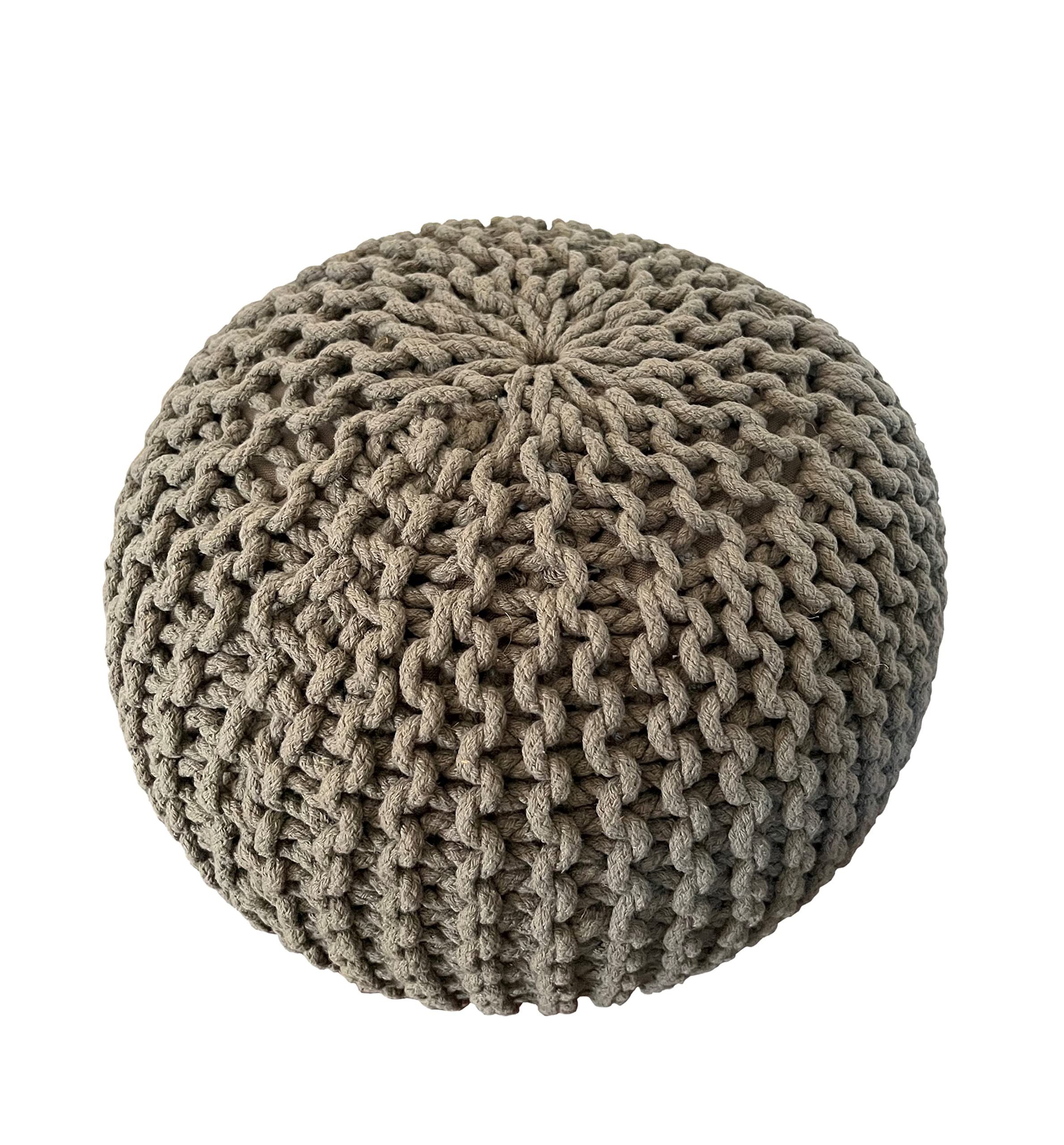Handmade Premium Cotton Round Knitted Cable Pouf Ottoman Foot Stool - 100% Handcrafted Small Furniture for Living Room, Bedroom & Nursery - Sage Green 17x17x14 (S119) - Cozy Home Decor Accent Piece
