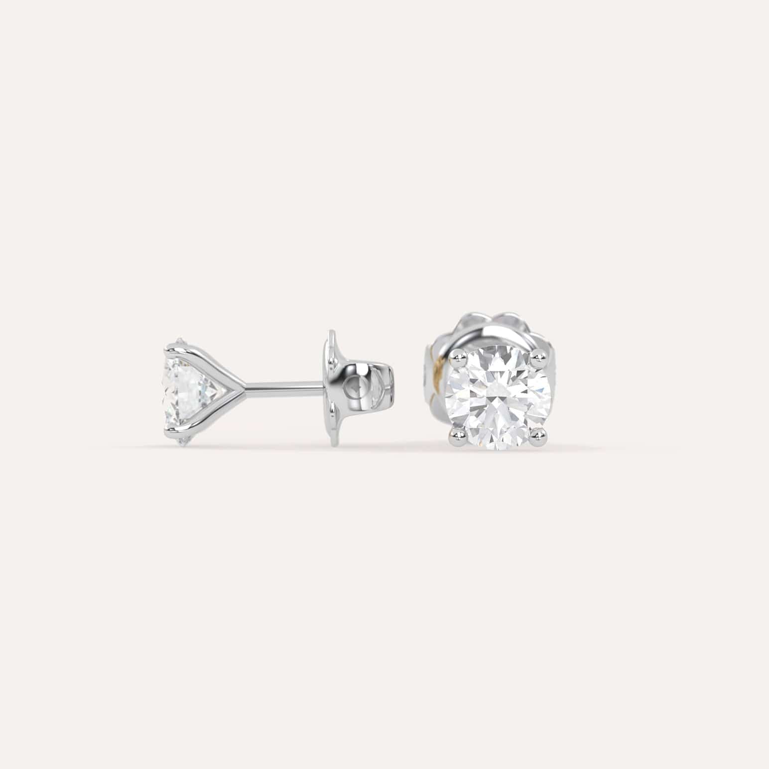 1 Carat Round Diamond Stud Earrings - 14K White Gold Princess Cut Stud Earrings for Women, Perfect for Weddings, Anniversaries & Special Occasions
