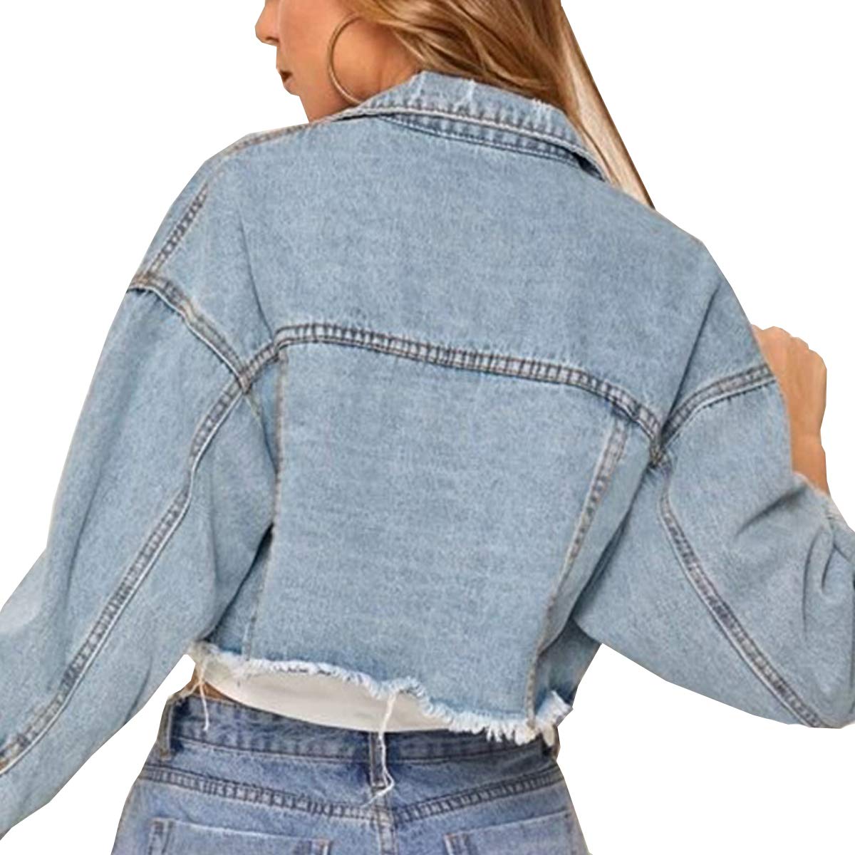 Women's Cropped Denim Jacket - Long Sleeve Button Down Basic Jean Jacket for Casual Outfits & Spring Layering | Perfect for Street Style, Date Nights & Weekend Wear