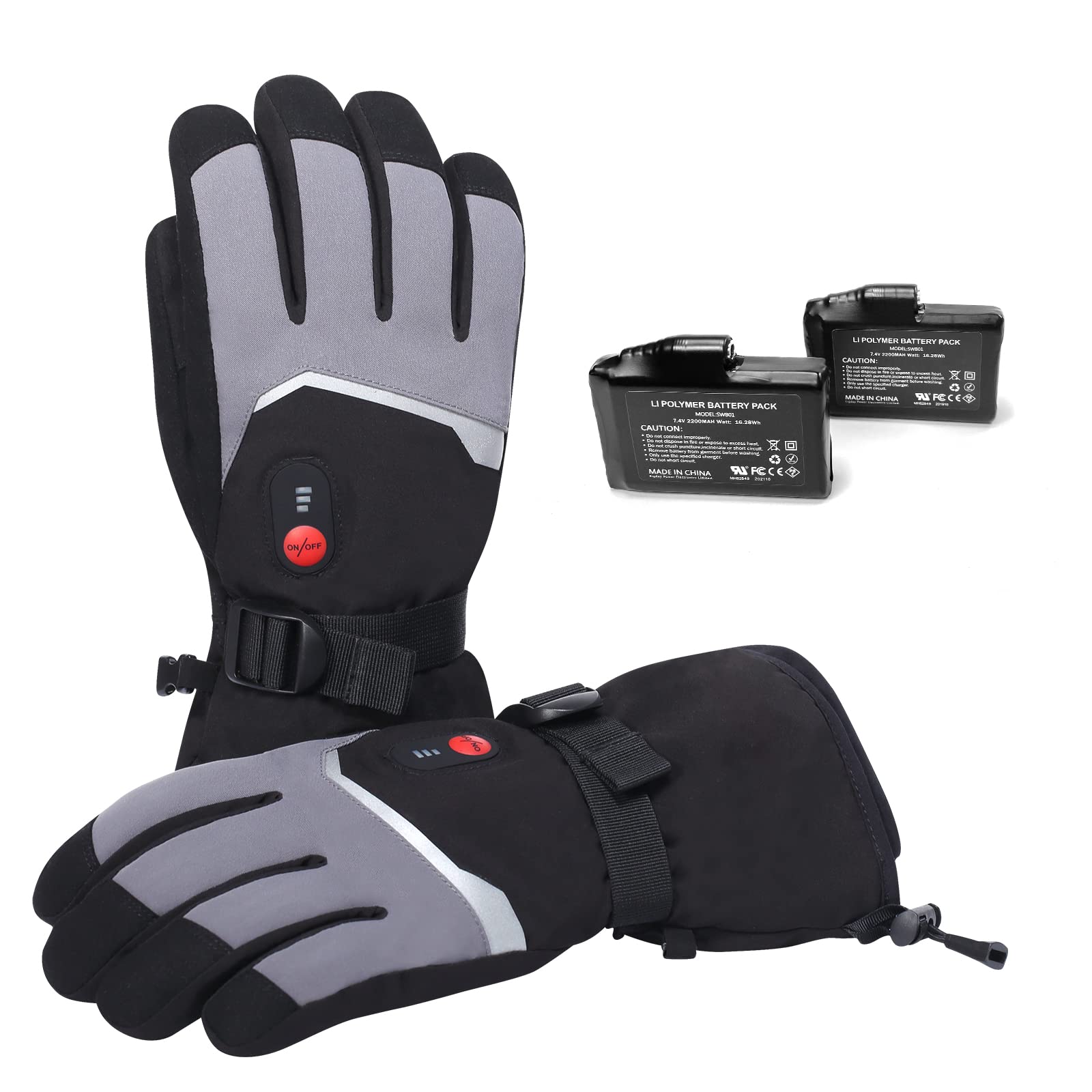 Electric Heated Gloves for Men & Women - 2200mAh Rechargeable Battery, Adjustable Temperature Control up to 150°F, Windproof & Water-Resistant Winter Gloves for Motorcycling, Skiing, Hiking, Outdoor Work & Cold Weather Activities