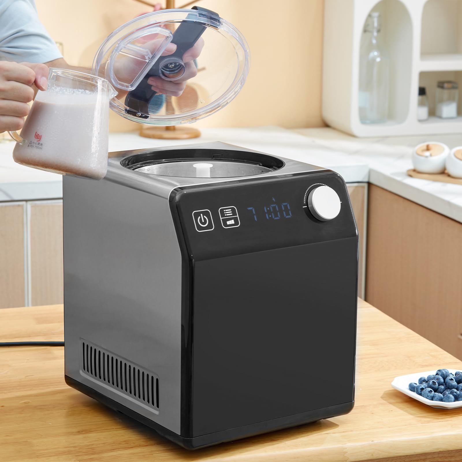 VEVOR 2 Quart Automatic Ice Cream Maker with Built-in Compressor, No Pre-Freezing Yogurt & Sorbet Machine, Stainless Steel Electric Gelato Maker with Digital Display & Timer - Perfect for Home Desserts, Parties, and Frozen Treats