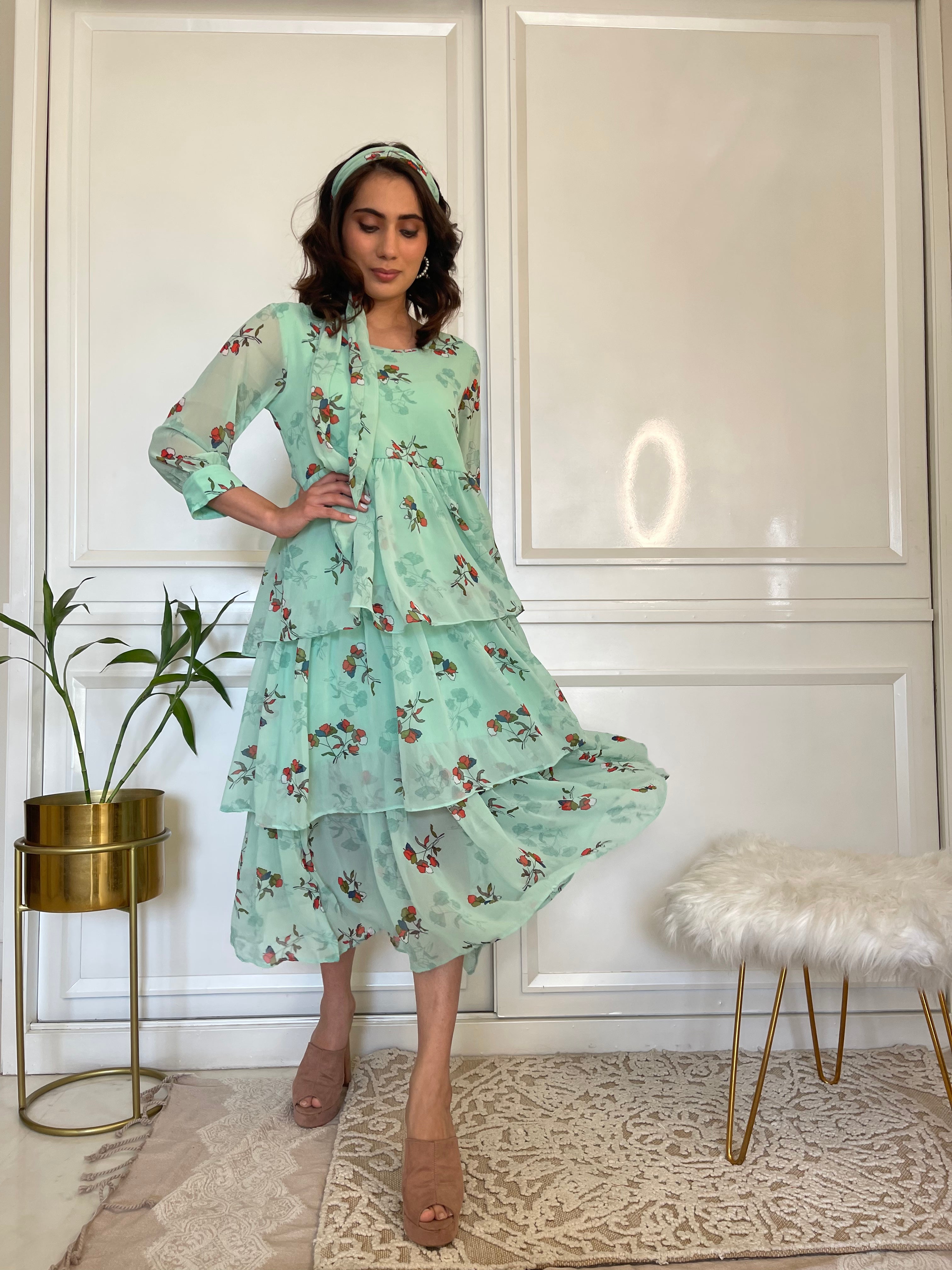 Elegant Green Ruffle Flared Maxi Dress for Women - Summer Boho Beach Party, Wedding Guest, Vacation Outfit
