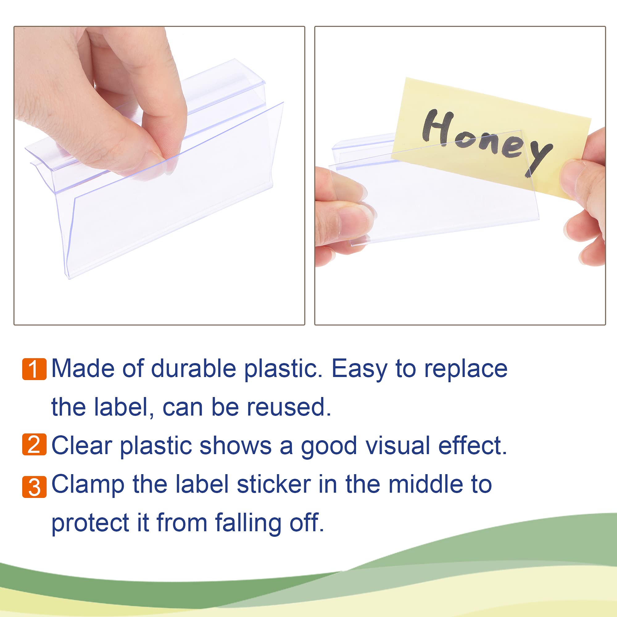 Meccanixity Clear Plastic Label Holder 100x42mm for 4-8mm Glass Shelves - Pack of 30 | Perfect for Retail Stores, Pantry Organization & Product Labeling