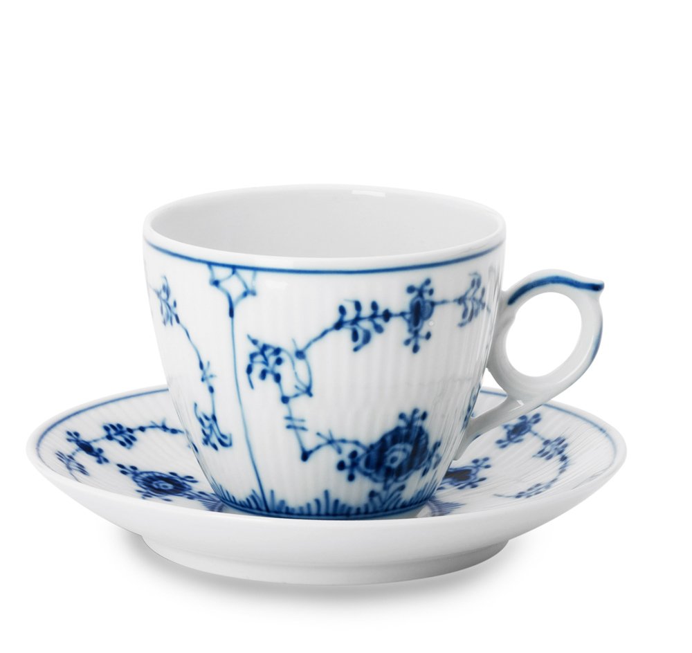 Royal Copenhagen Blue Fluted Plain Coffee Cup and Saucer Set - 6.1 oz (170ml) Fine Porcelain Tea Cup - Elegant Wedding Gift, Bridal Shower Present, Anniversary Gift for Couples - Perfect for Afternoon Tea, Coffee Break, and Special Occasions