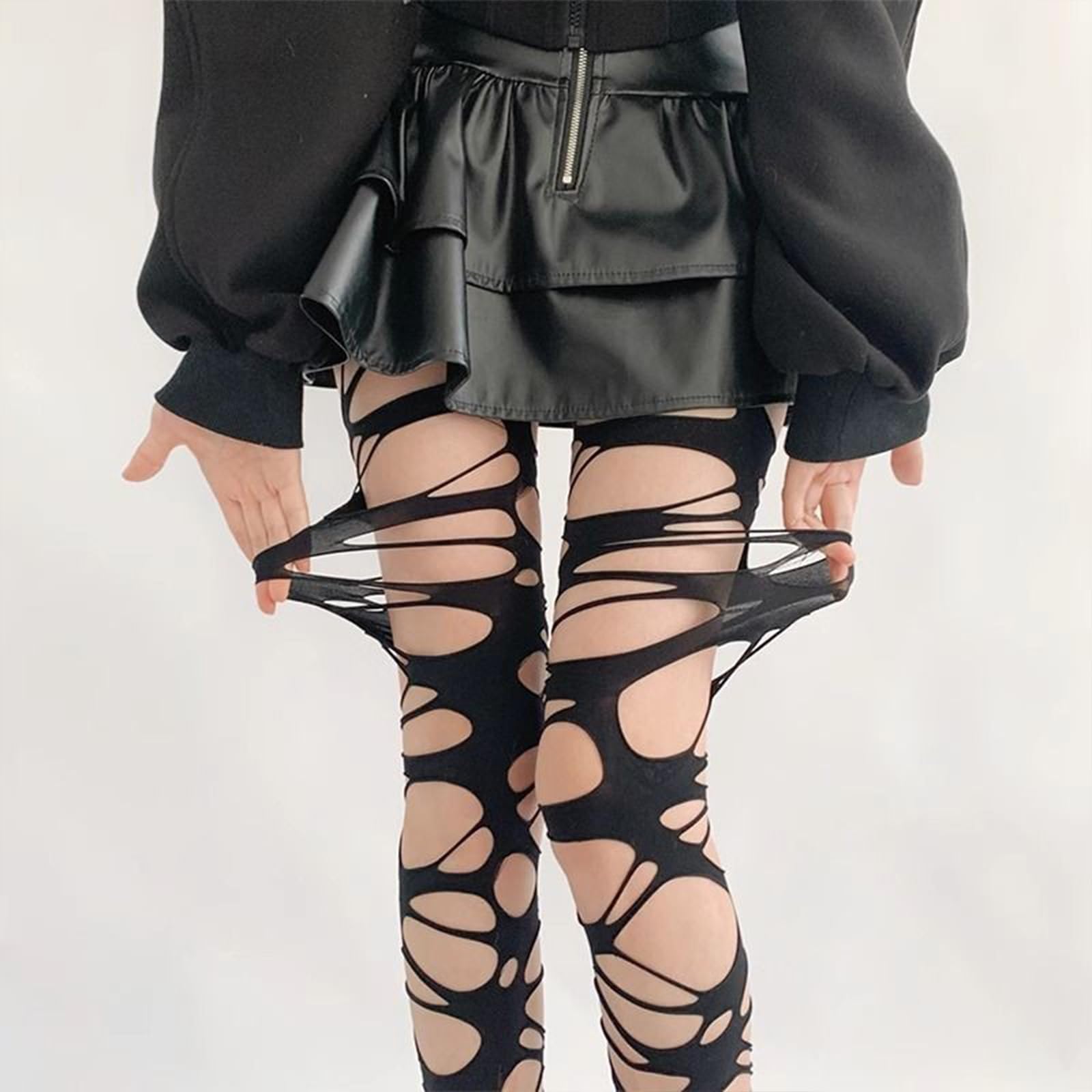 Gothic Ripped Stockings for Women - Halloween Y2K Ragged Pantyhose Hosiery, Punk Cosplay Stockings for Girls, Black - Perfect for Halloween Parties, Masquerade Balls & Punk Fashion Outfits
