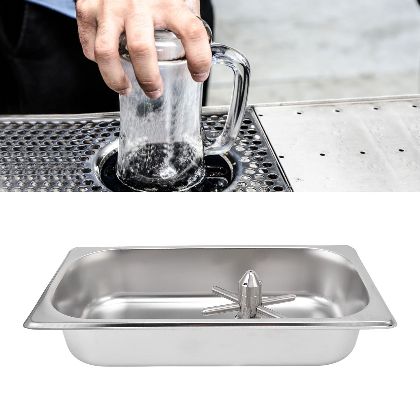 Stainless Steel Automatic Rotating Glass Rinser & Cup Washer - Bar Sink Glass Cleaner for Coffee Shops, Restaurants & Home Kitchens | Fast Cleaning for Wine Glasses, Beer Mugs & Bottles (Model B121201)