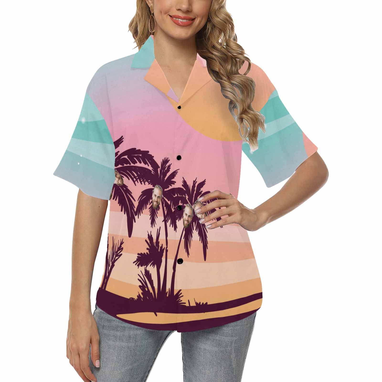 Custom Hawaiian Shirt for Women - Personalized Floral Short Sleeve Casual Button Up Shirt | Funky Tropical Vacation Shirt | Perfect Gift for Girlfriend, Beach Party & Summer Outfits