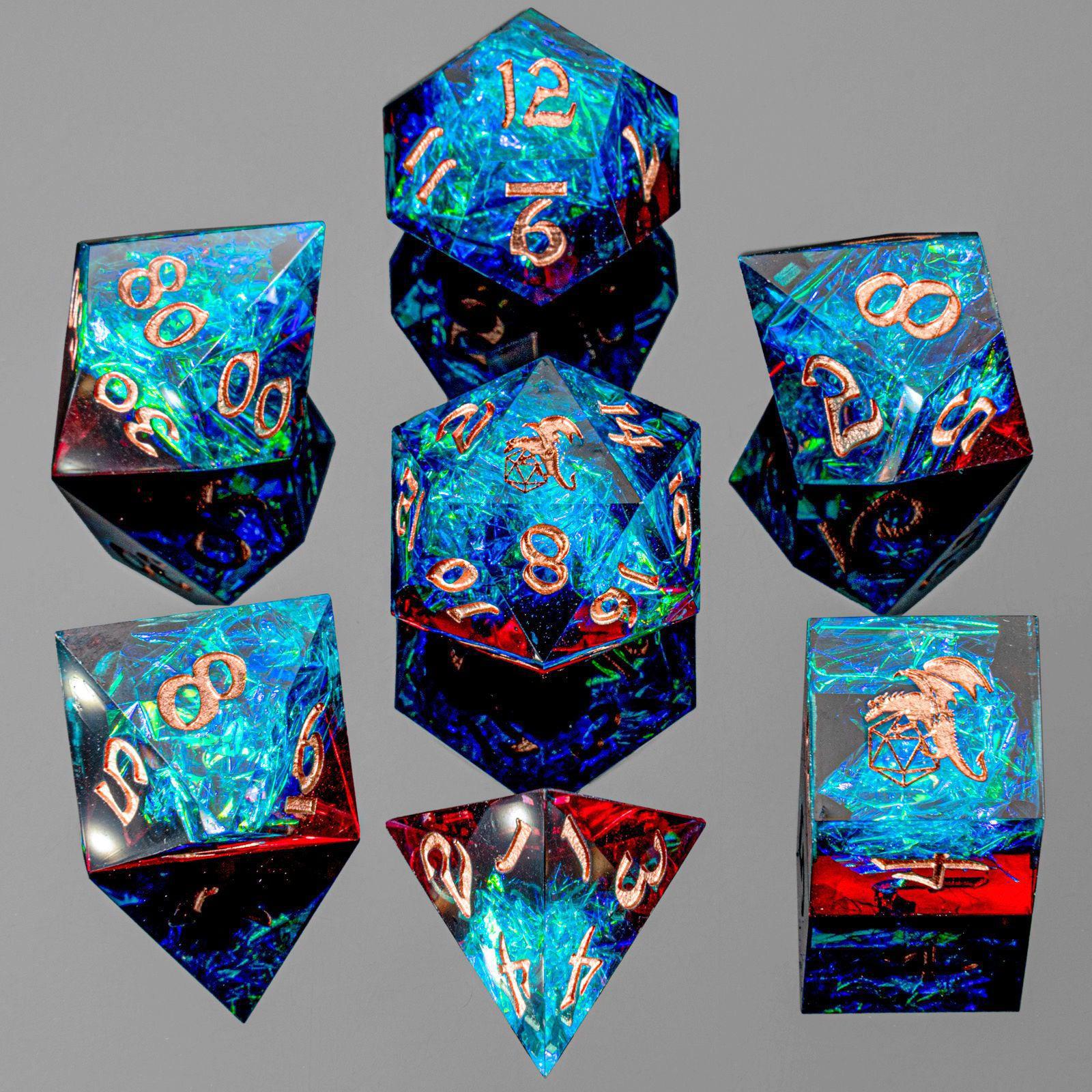 Captured Magic: Blue & Red 7-Dice RPG Set for Dungeons & Dragons, Pathfinder, and Tabletop Role-Playing Games