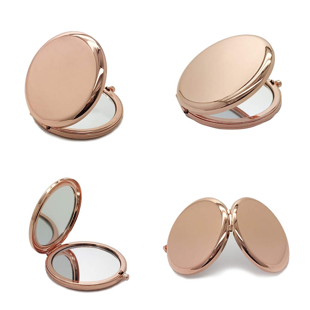 Portable Mini Makeup Mirror with Rose Gold Metal Case - Double-Sided Pop-Up Compact Mirror for Travel, Home & On-the-Go Touch Ups