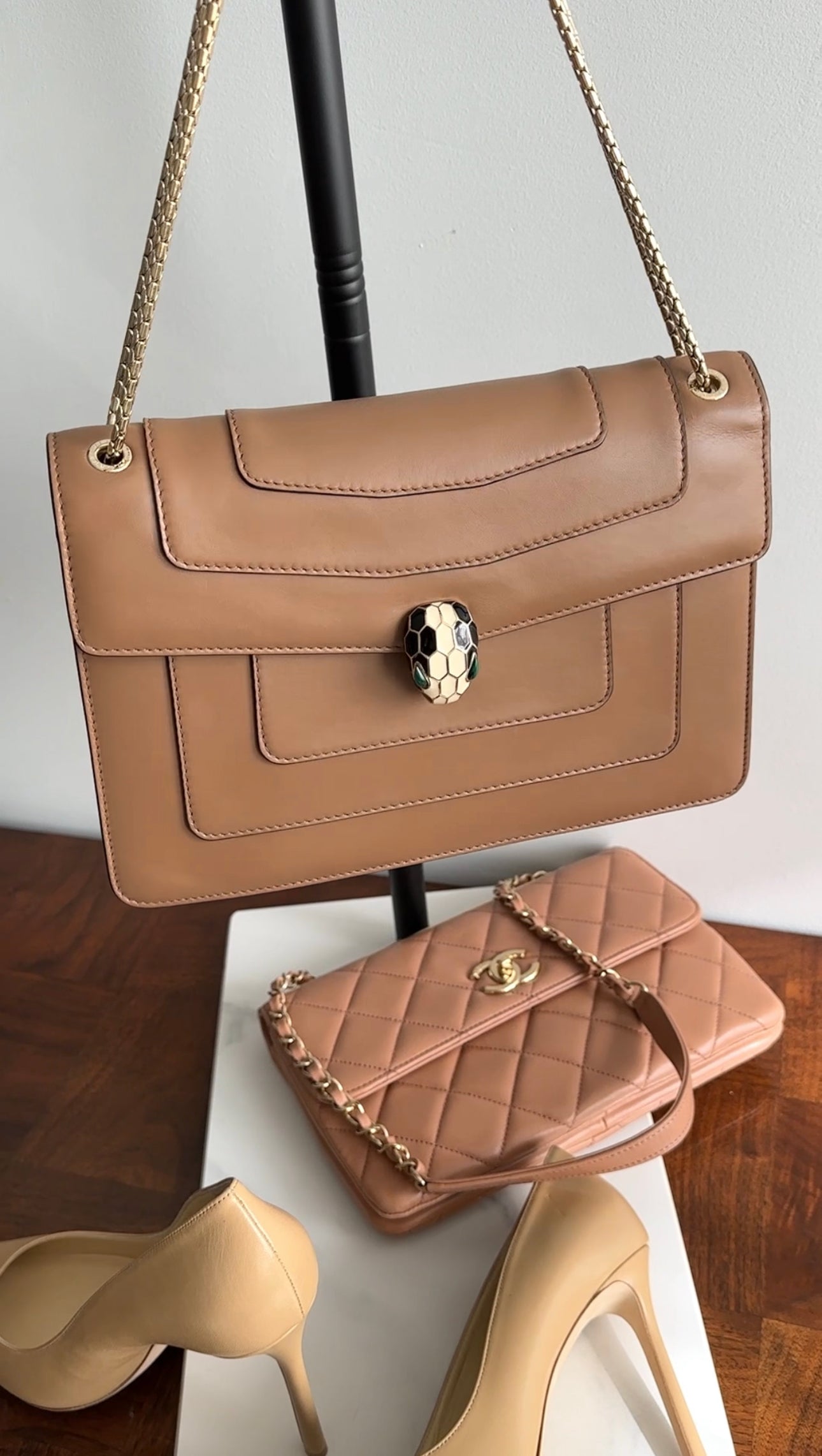 Bvlgari Light Brown Leather Medium Serpenti Flap Bag - Luxury Designer Handbag for Women, Perfect for Work, Evening & Travel