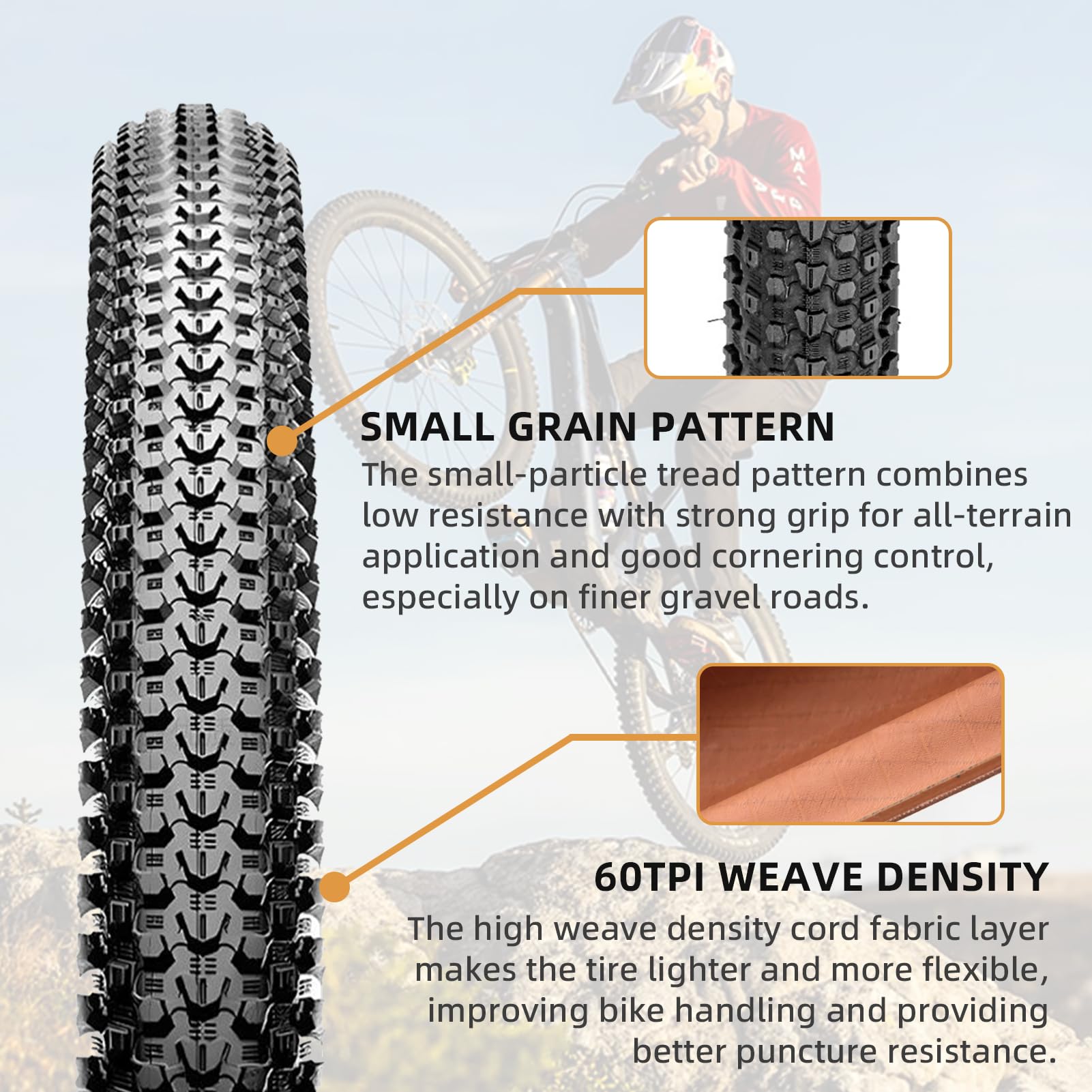 Premium 2-Pack Bike Tires Set - 26x2.10, 27.5x1.95/2.1, 29x2.1/2.25 Inch 60 TPI Mountain Bike Tires with Inner Tubes & Tire Levers - Durable Replacement for Off-Road & Trail Cycling Adventures