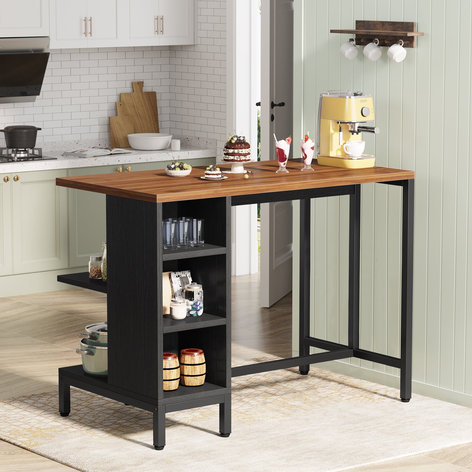 43-Inch Kitchen Island with 5 Open Shelves - Sturdy Counter Table for Food Prep, Storage & Dining | Perfect for Small Kitchens, Breakfast Nooks & Open Concept Living Spaces
