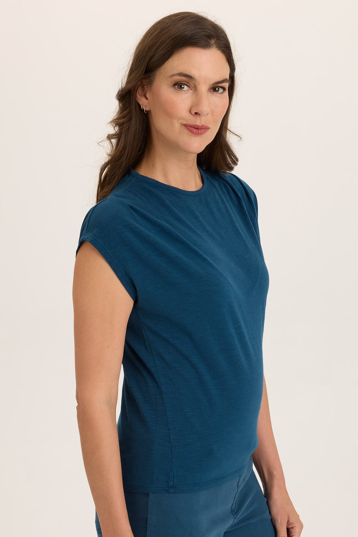 Arwen Soft Jersey Mock Neck Tee - Women's Comfortable Stretch Cotton T-Shirt for Casual Wear, Layering & Everyday Outfits