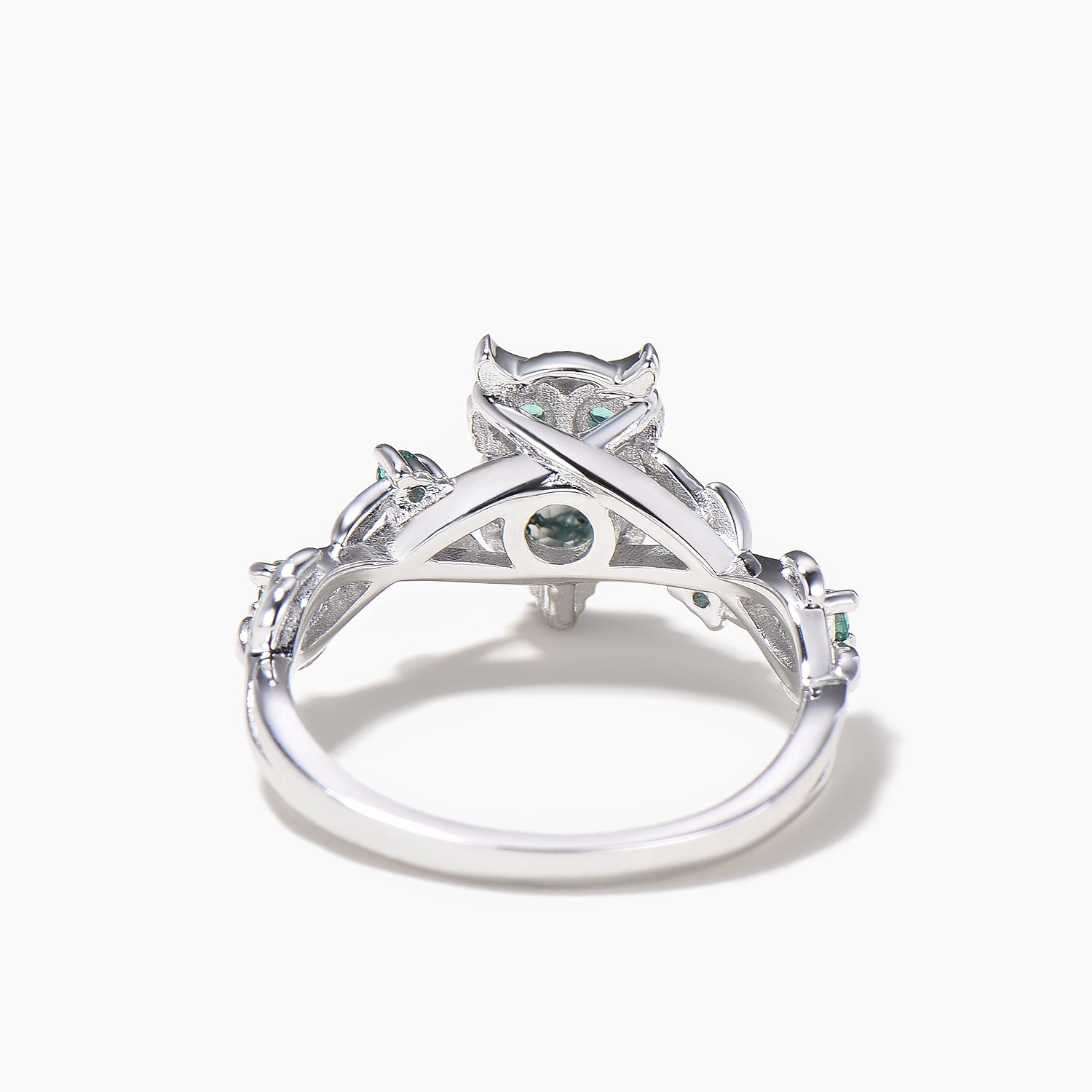 Natural Moss Agate Owl Engagement Ring - Round Cut Emerald Leaf Design, Nature Inspired Wedding Band for Women | Perfect for Proposals, Anniversaries, and Boho Chic Jewelry Lovers