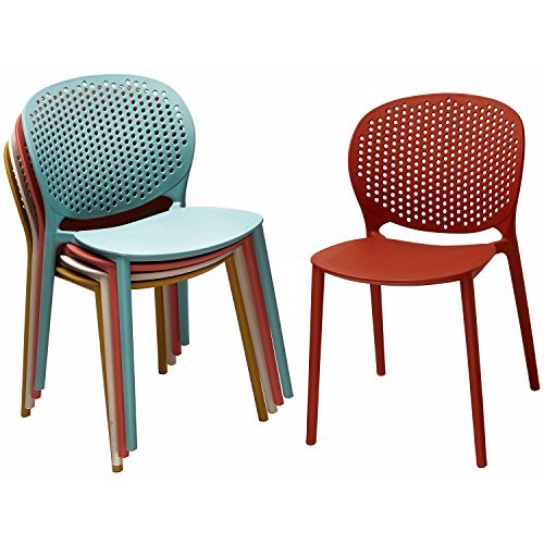 2-Pack Modern Stackable Patio Chairs Set of 4 - White Outdoor Dining Chairs for Poolside, Restaurant, Kitchen & Living Room - Indoor/Outdoor Use for Home & Commercial Spaces