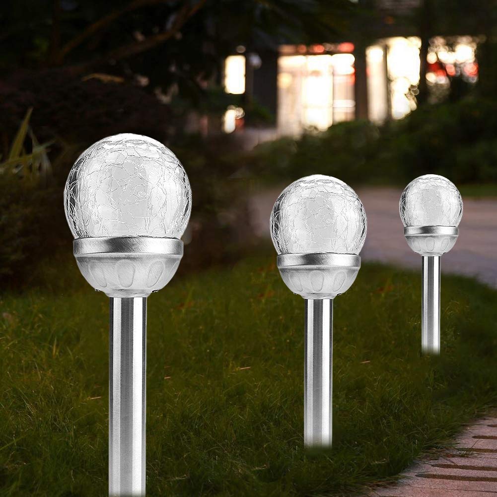 3D Solar Crackle Glass Ball Light - Outdoor Solar Powered LED Landscape Lights, Waterproof Garden Lamp with Auto On/Off - Perfect for Patio, Yard, Pathway, and Garden Decor