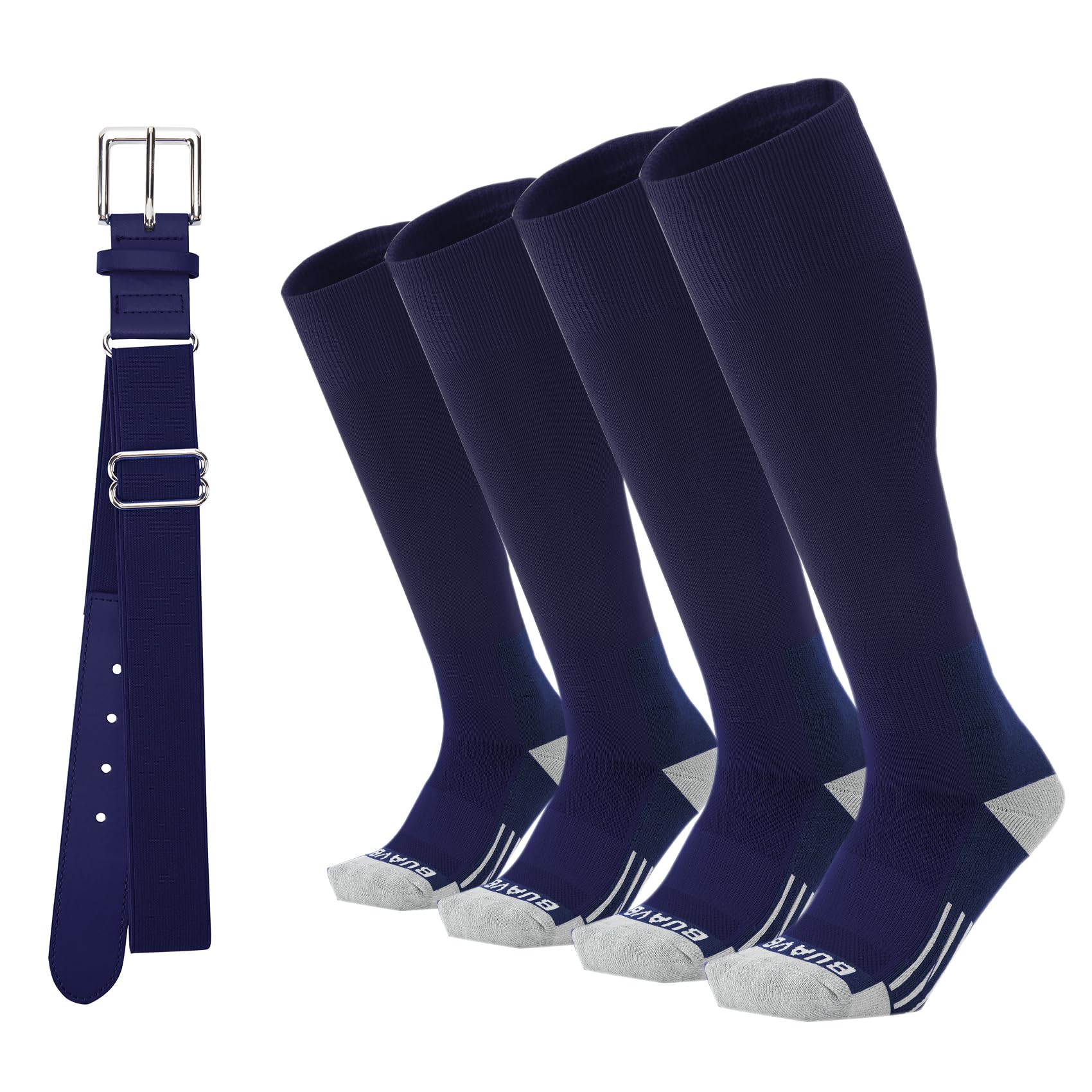 **Youth Baseball/Softball Socks & Belt Set - 2 Pairs of Kids T-Ball Socks + 1 Adjustable Belt for Boys & Girls - Perfect for Little League, T-Ball, and Sports Practice**
