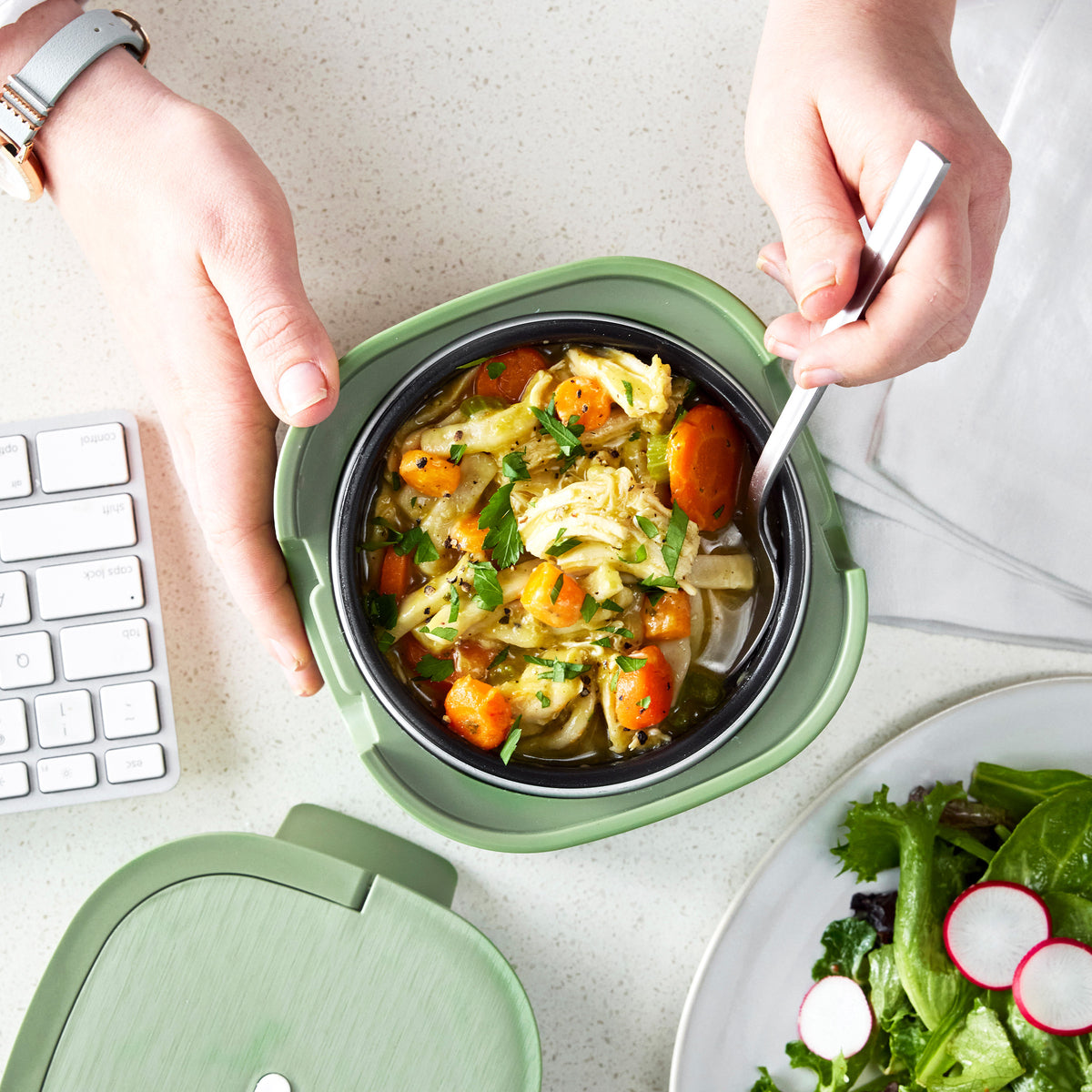GreenLife Electric Lunch Box Portable Food Warmer | Sage Green | Perfect for Office, Travel & Outdoor Activities