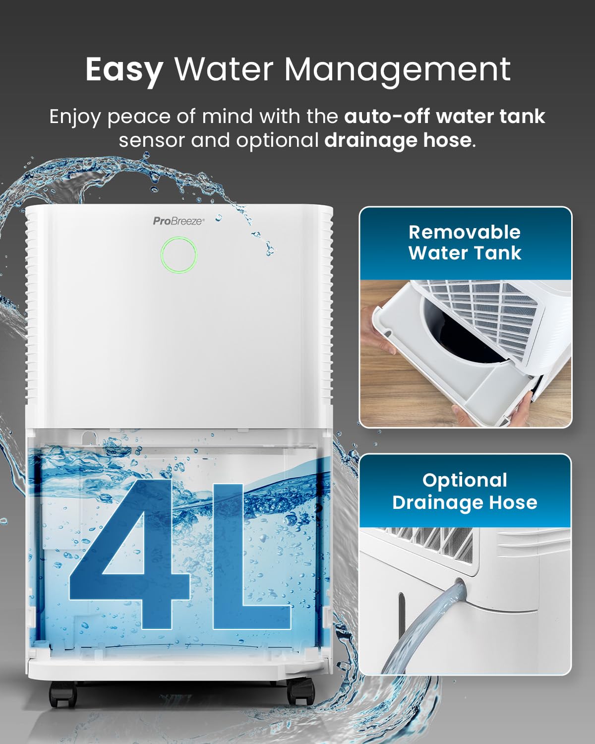 Pro Breeze® OmniDry WiFi Smart Dehumidifier - 20L with Auto Humidity Sensor, 24Hr Timer, Laundry Drying & Continuous Drain - White | Smart App Control for Home, Basement, Bedroom & Closet Moisture Removal