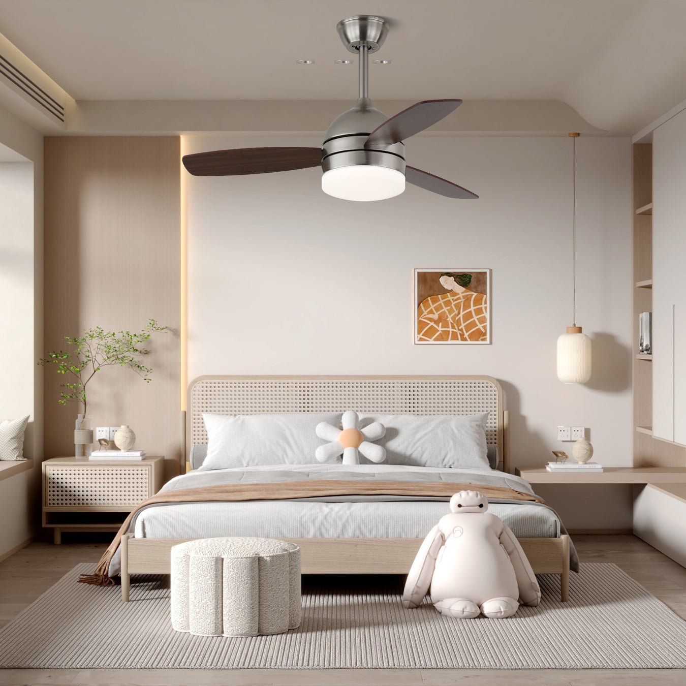 Ethan Ceiling Fan with LED Light Kit - Modern Flush Mount Lighting Fixture for Bedroom, Living Room & Office - Energy Efficient Quiet Operation
