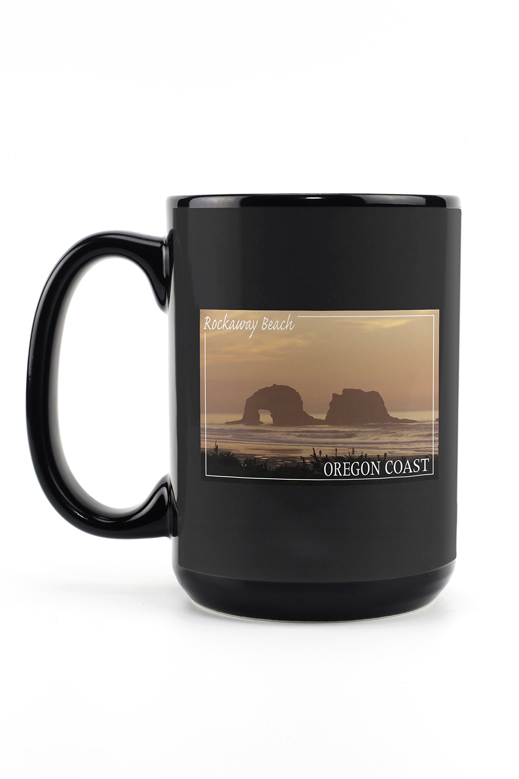 Lantern Press Rockaway Beach Oregon Ceramic Mug - 15oz Black Coffee & Tea Cup, Dishwasher & Microwave Safe - Perfect for Home, Office & Camping Use