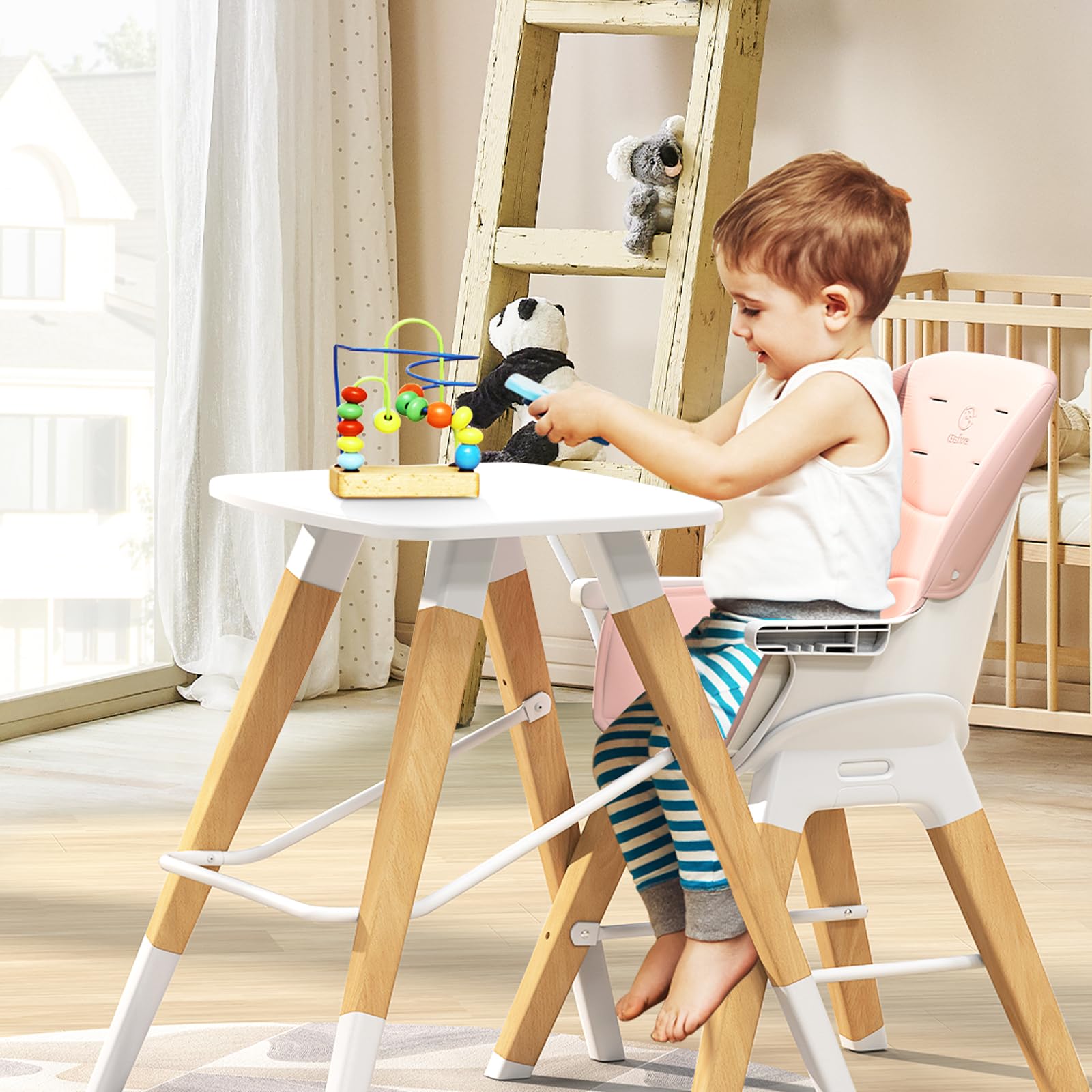8-in-1 Convertible Wooden Baby High Chair with Tray - Adjustable Toddler Feeding Chair, Booster Seat & Learning Table - Easy to Clean, Space-Saving Design - Perfect for Dining, Homeschooling & Family Time